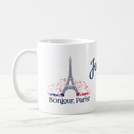Bonjour Paris France Personalized Name Koffiemok (Links)