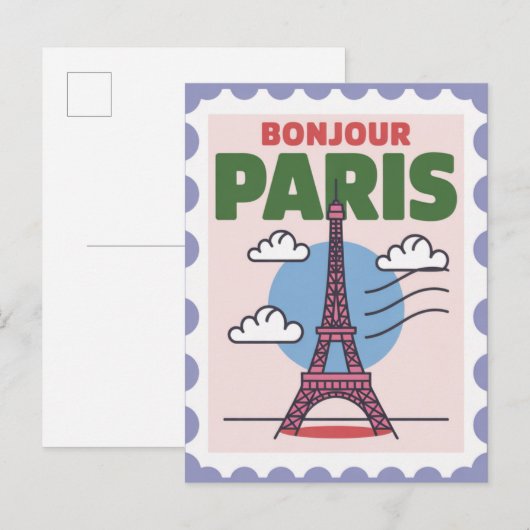 Bonjour Paris France Vintage Travel Briefkaart (Voorkant / Achterkant)