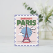 Bonjour Paris France Vintage Travel Briefkaart (Staand voorkant)