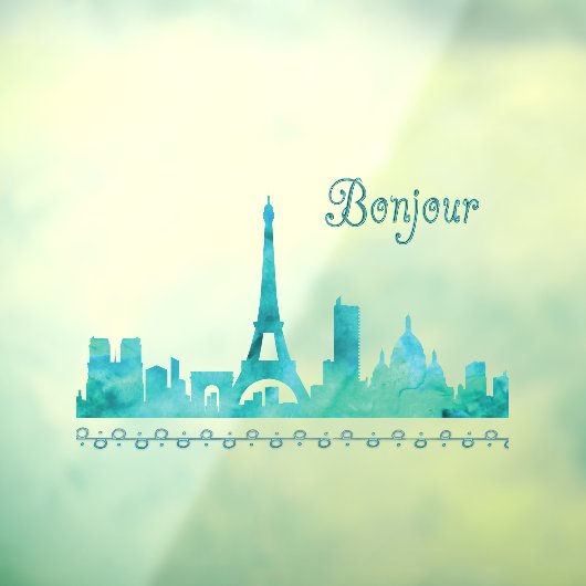 Bonjour Paris France Waterverf Silhouette  Raamsticker (Vel 3)