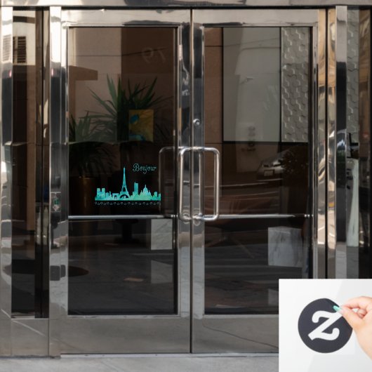 Bonjour Paris France Waterverf Silhouette  Raamsticker (Kantoordeur)