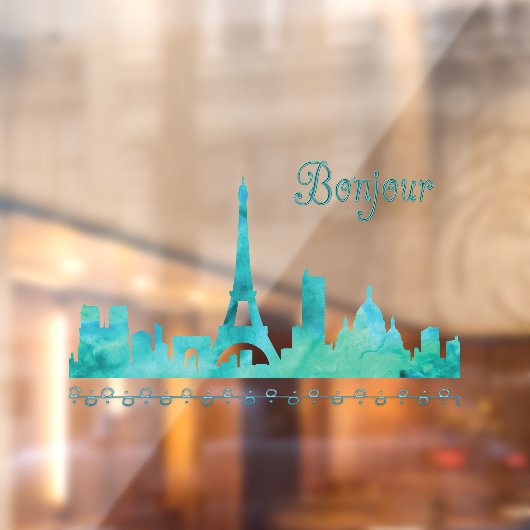 Bonjour Paris France Waterverf Silhouette  Raamsticker (Vel 2)
