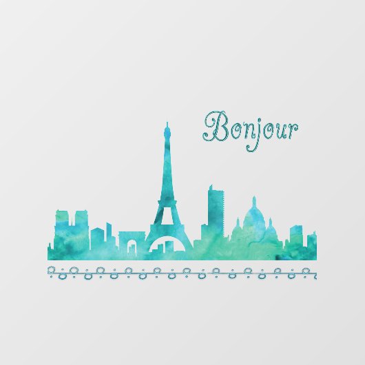 Bonjour Paris France Waterverf Silhouette  Raamsticker (Vel)
