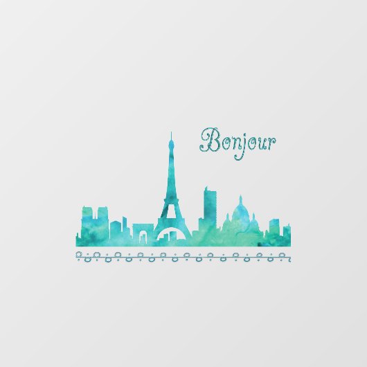 Bonjour Paris France Waterverf Silhouette Window Raamsticker (Vel)