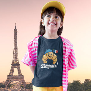 Bonjour Paris Franse Croissant Meisjes Mooie T-shi T-shirt