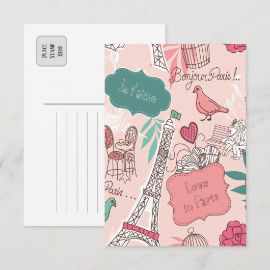 Bonjour Paris Holiday & Seasonal Briefkaart (Voorkant / Achterkant)