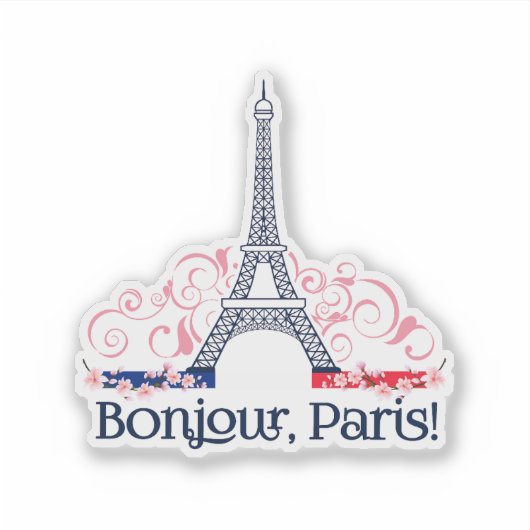 Bonjour Paris Schattige Parijse Design Sticker (Voorkant)