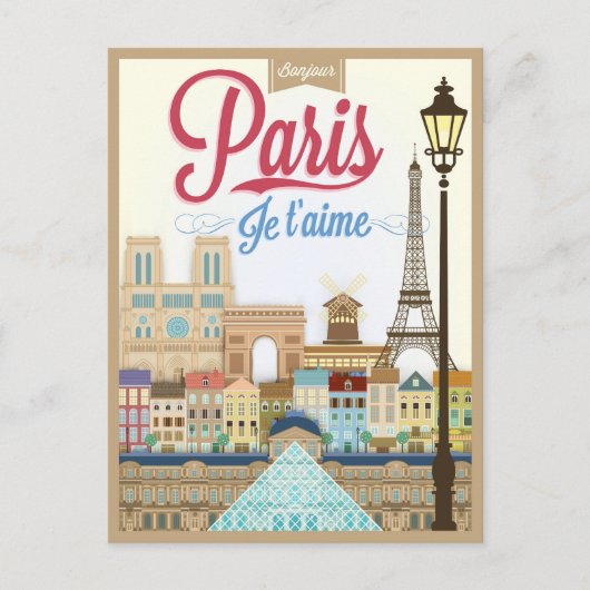  Bonjour Paris Travel Briefkaart (Voorkant)