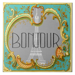 Bonjour Paris Vintage Franse Eiffeltoren Collage Tegeltje