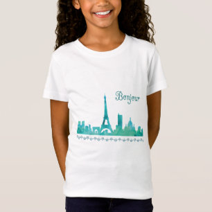 Bonjour Paris Waterverf Silhouette T-shirt