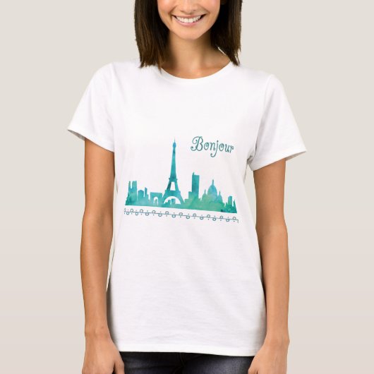 Bonjour Paris Waterverf Silhouette T-shirt (Voorkant)