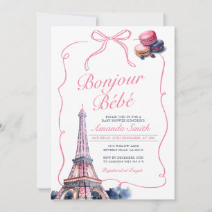 Bonjour Pink Bow Frans Parijse Café Baby shower Kaart
