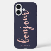 Bonjour Pink & Navy Chic Gepersonaliseerd Case-Mate iPhone Case (Achterkant)