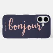 Bonjour Pink & Navy Chic Gepersonaliseerd Case-Mate iPhone Case (Achterkant (horizontaal))