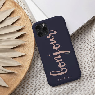 Bonjour Pink & Navy Chic Gepersonaliseerd iPhone 16 Hoesje