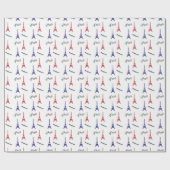 Bonjour Rood Blauw Parijs Eiffeltoren Cadeaupapier (Vlak)