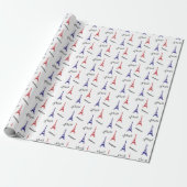 Bonjour Rood Blauw Parijs Eiffeltoren Cadeaupapier (Uitgerold)