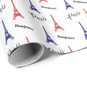 Bonjour Rood Blauw Parijs Eiffeltoren Cadeaupapier