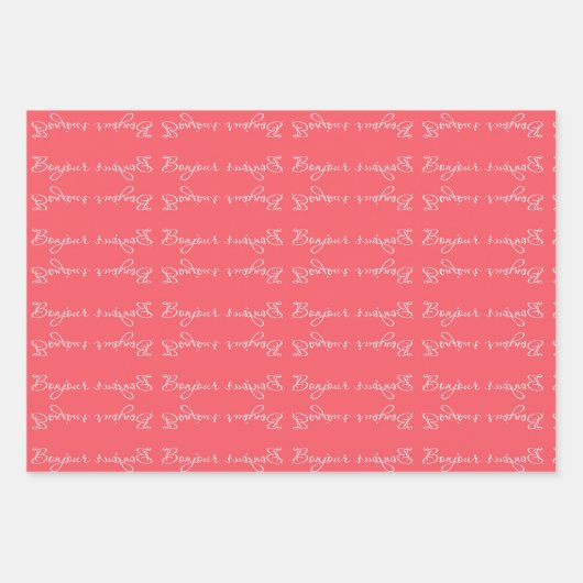 Bonjour Roos Rood en roze Inpakpapier Vel (Voorkant)