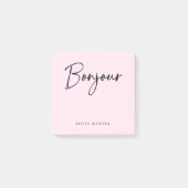 Bonjour | Roze en zwart Elegant Frans Script Post-it® Notes (Voorkant)