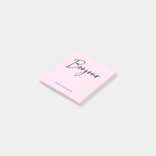 Bonjour | Roze en zwart Elegant Frans Script Post-it® Notes (Schuin)