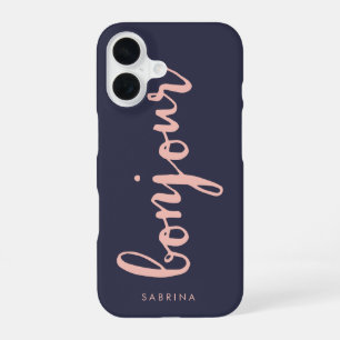 Bonjour Roze & Marine Chic Persoonlijk iPhone 16 Hoesje