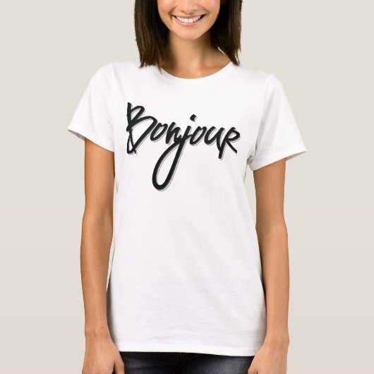 Bonjour Script (zwart decoratief) T-shirt (Voorkant)