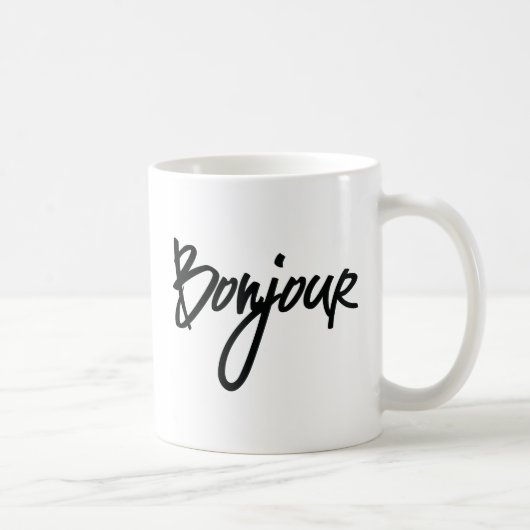 Bonjour Script (zwart) voor liefhebbers van Frankr Koffiemok (Rechts)