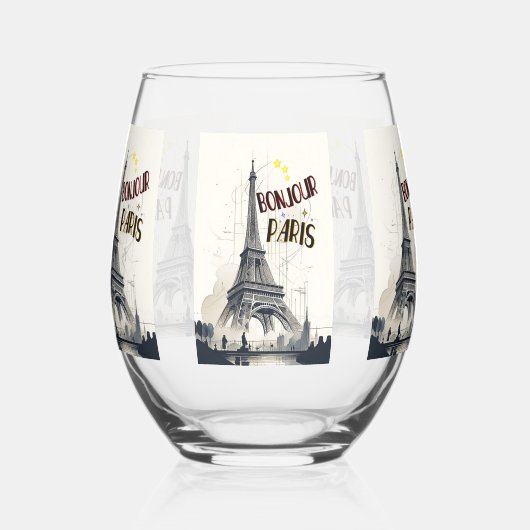 Bonjour Skyline Marathon Parijs Wijnglas Zonder Voet (Links)