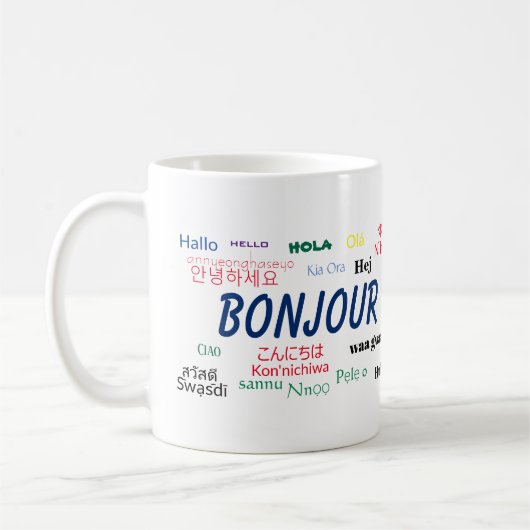 Bonjour Talen Wereldreis Kleurrijk Koffiemok (Links)