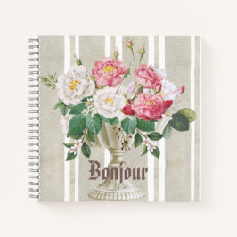 Bonjour Trendy stripped pattern dusty art floral Notitieboek
