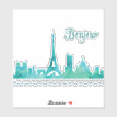 Bonjour uit Parijs Waterverf Skyline Frankrijk Sticker (Vel)