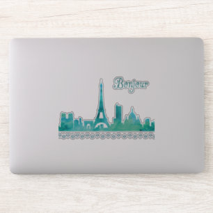 Bonjour uit Parijs Waterverf Skyline Frankrijk Sticker