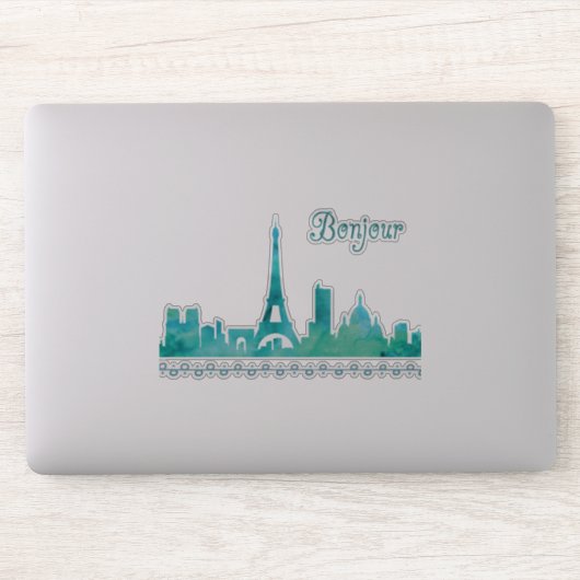 Bonjour uit Parijs Waterverf Skyline Frankrijk Sticker (Computer)