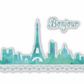 Bonjour uit Parijs Waterverf Skyline Frankrijk Sticker (Voorkant)