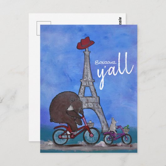 Bonjour Y'all Whimsical Eiffel Tower Paris Texas Briefkaart (Voorkant / Achterkant)