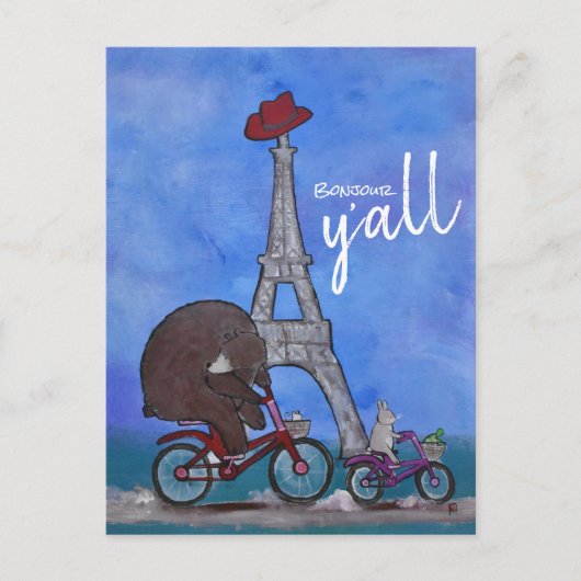 Bonjour Y'all Whimsical Eiffel Tower Paris Texas Briefkaart (Voorkant)