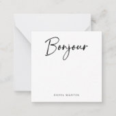 Bonjour | Zwart-wit Elegant Frans Script Notitiekaartje (Voorkant)