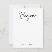 Bonjour | Zwart-wit Elegant Frans Script Notitiekaartje (Voorkant)