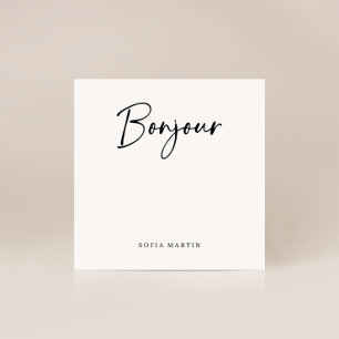 Bonjour   Zwart-wit Elegant Frans Script Notitiekaartje