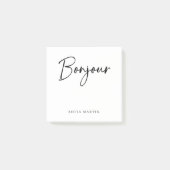 Bonjour | Zwart-wit Elegant Frans Script Post-it® Notes (Voorkant)