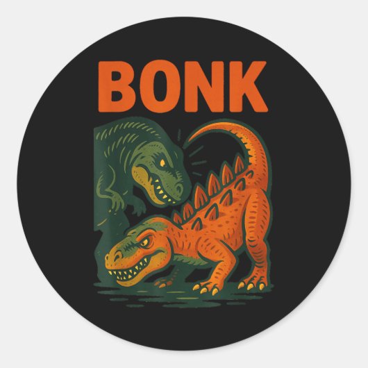 Bonk Dinosaur Funny Prehistoric Humor Design Ronde Sticker (Voorkant)