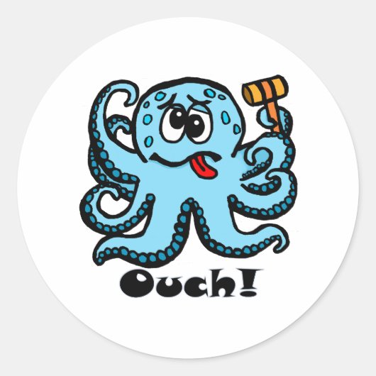 Bonk Octopus, ouch Ronde Sticker (Voorkant)