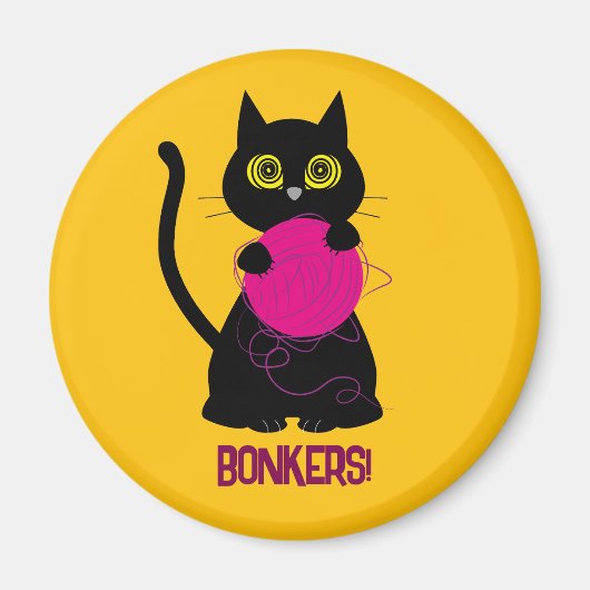 BONKERS! Magneet – Breien + Kat 🧶🐈‍⬛ (Voorkant)