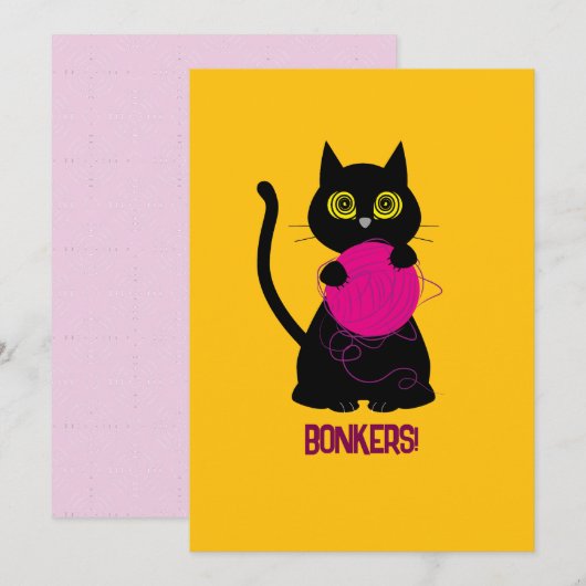 BONKERS! Wenskaart – Breien + Kat 🧶🐈‍⬛ Feestdagenkaart (Voorkant / Achterkant)