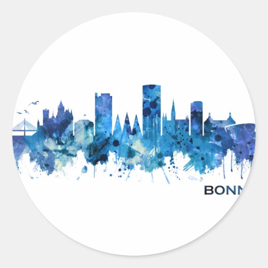 Bonn Germany Skyline Blue Ronde Sticker (Voorkant)