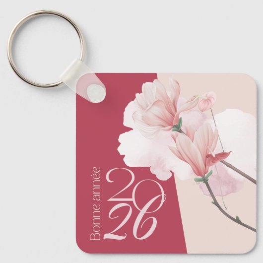 Bonne Année 2026 Personalized Floral Keychain (Voorkant)