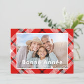 Bonne Année Frans Elegant Rood Plaid Foto (Staand voorkant)