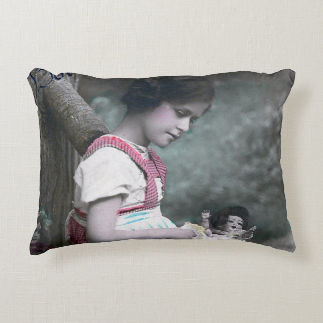 Bonne Année  meisje met pop Accent Kussen (Voorkant)