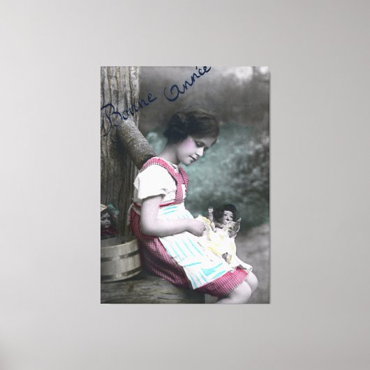 Bonne Année meisje met pop Canvas Afdruk (Voorkant)